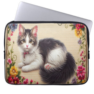 Niedliche japanische Bobtail Chat Farbige Blume Gr Laptopschutzhülle