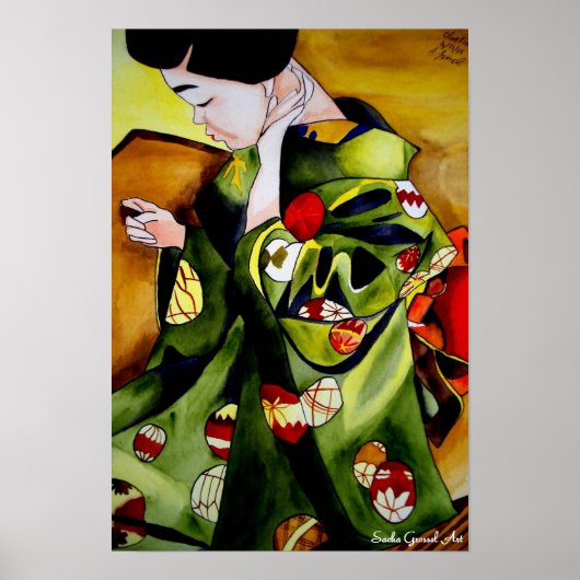 Niedliche japanische Geisha-Originalkunst Poster (Vorne)