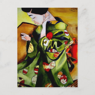 Niedliche japanische Geisha-Originalkunst Postkarte