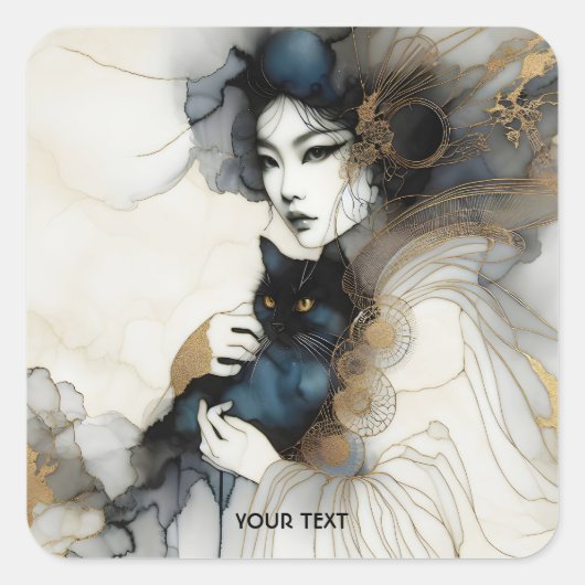 Niedliche japanische Girl Cat Quadratischer Aufkleber (Vorderseite)