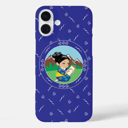 Niedliche japanische Girl Painting Landschaft Blau Case-Mate iPhone Hülle (Rückseite)