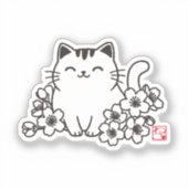 Niedliche japanische Katze und Sakura mit "Neko"-B Aufkleber (Vorderseite)