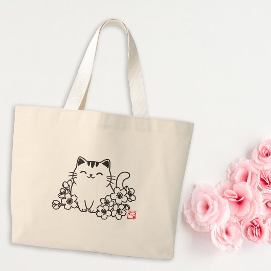 Niedliche japanische Katze und Sakura mit "Neko"-B Jumbo Stoffbeutel