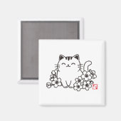 Niedliche japanische Katze und Sakura mit "Neko"-B Magnet (Vorderseite/Rückseite)