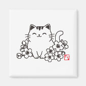 Niedliche japanische Katze und Sakura mit "Neko"-B Magnet (Vorne)