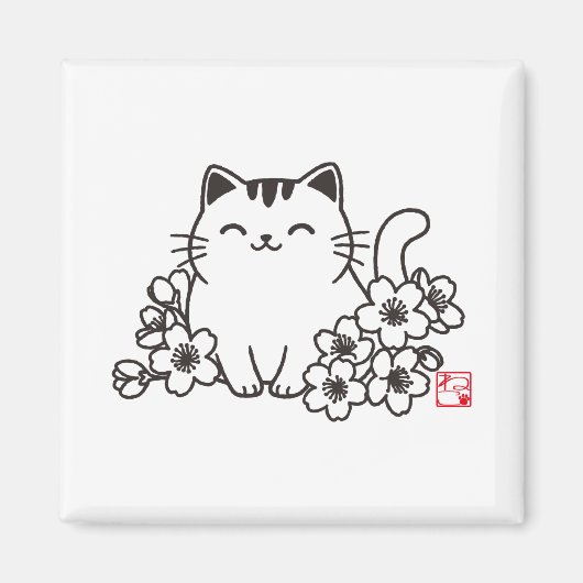 Niedliche japanische Katze und Sakura mit "Neko"-B Magnet (Vorne)