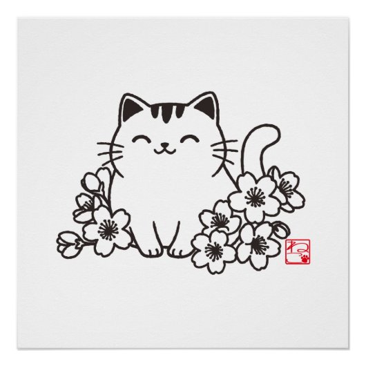 Niedliche japanische Katze und Sakura mit "Neko"-B Poster (Vorderseite)