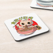 Niedliche japanische Katzen essen Nudeln mit Chops Getränkeuntersetzer (Linke Seite)