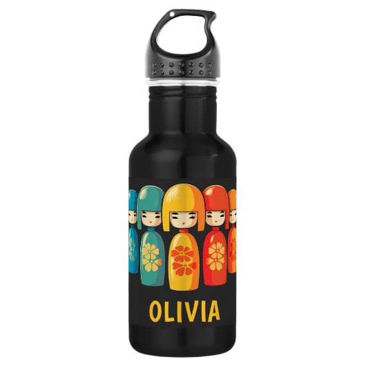 Niedliche japanische Kokeshi Dolls Edelstahlflasche (Vorderseite)