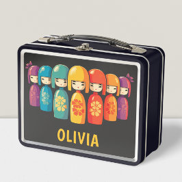 Niedliche japanische Kokeshi Dolls Metall Brotdose