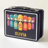 Niedliche japanische Kokeshi Dolls Metall Brotdose (Rückseite)