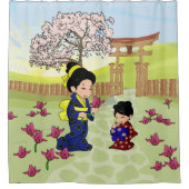 Niedliche japanische Style-Abbildung Duschvorhang (Vorderseite)