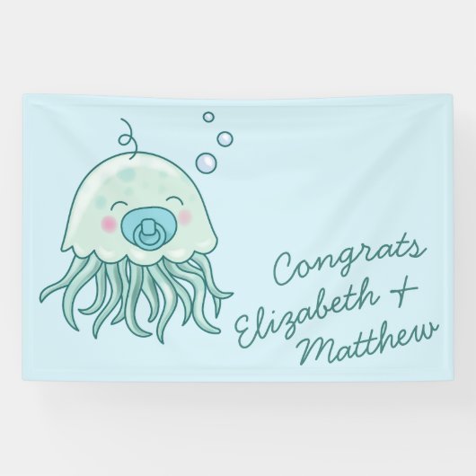 Niedliche Jellyfish Baby Dusche Kawaii Blue Boy Banner (Horizontal)