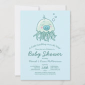 Niedliche Jellyfish Baby Dusche Kawaii Blue Boy Einladung (Vorderseite)