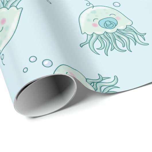 Niedliche Jellyfish Baby Dusche Kawaii Blue Boy Geschenkpapier (Rolleneckpunkt)