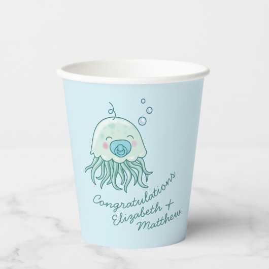 Niedliche Jellyfish Baby Dusche Kawaii Blue Boy Pappbecher (Vorderseite)