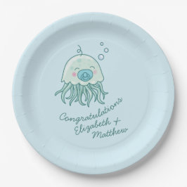 Niedliche Jellyfish Baby Dusche Kawaii Blue Boy Pappteller