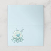 Niedliche Jellyfish Baby Dusche Kawaii Blue Boy Platzkarte (Außenseite Aufgefaltet)