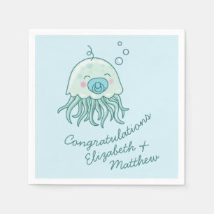 Niedliche Jellyfish Baby Dusche Kawaii Blue Boy Serviette