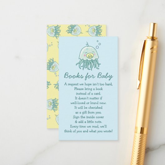 Niedliche Jellyfish Babydusche Kawaii Bücher für B Begleitkarte (Vorderseite/Rückseite Beispiel)