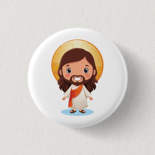 Niedliche Jesus-Christus-Illustration Button (Vorderseite)