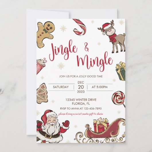 Niedliche Jingle & Mingle Party Einladung (Vorderseite)