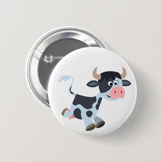 Niedliche Joggen Cartoon Cow Button Abzeichen (Vorne & Hinten)