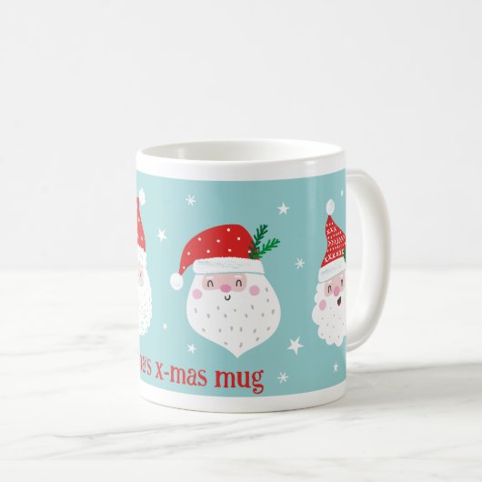 Niedliche Jolly-Santa-Köpfe auf Minze Kaffeetasse (VorderseiteRechts)