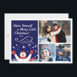 Niedliche Jolly Snowman Holiday Foto Card Feiertagskarte<br><div class="desc">Unser niedliches,  schneeweiße Weihnachtsfotografie-Set auf dunkelblauem Hintergrund ist eine wunderbare Möglichkeit,  in Touch mit Freunden und Familie diese Weihnachtszeit behalten. Einfach zu personalisieren,  indem Sie Ihren Text & drei Fotos hinzufügen und Sie sind alle Set! Besuchen Sie unsere Shops unter www.celebrateitinvites.com & www.feierlichItholidays für unsere gesamte Urlaubslinie!</div>