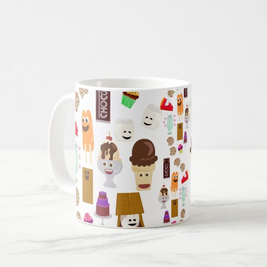 Niedliche Joyful Food Characters Cartoon Pattern Kaffeetasse (Vorderseite Links)