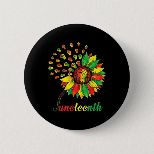 Niedliche Juneteenth Fist Sonnenblume Schwarzer Af Button (Vorderseite)