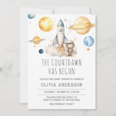 Niedliche Junge Astronaut Space Babydusche Einladung (Vorderseite)