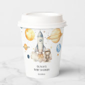 Niedliche Junge Astronaut Space Babydusche Pappbecher (Vorderseite)