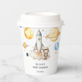 Niedliche Junge Astronaut Space Babydusche Pappbecher