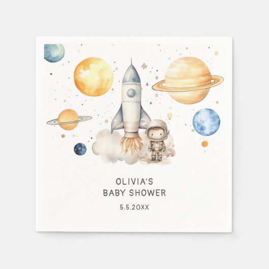 Niedliche Junge Astronaut Space Babydusche Serviette (Vorderseite)