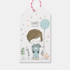 Niedliche Junge braune Haare Geburtstag Danke, Tag Geschenkanhänger