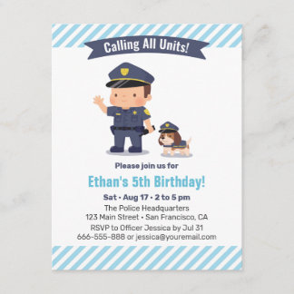 Niedliche Junge und Hundepolizei Geburtstagspartei Einladung
