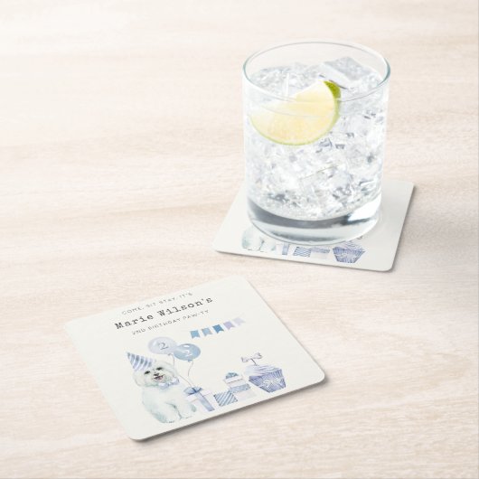 Niedliche Jungen Blaues Party Welpen Hund jeden Ge Rechteckiger Pappuntersetzer (Vor Ort)