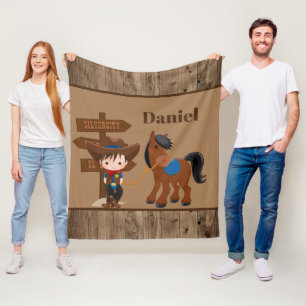 Niedliche Jungen Cowboy fügen Name Zimmer Dekorati Fleecedecke