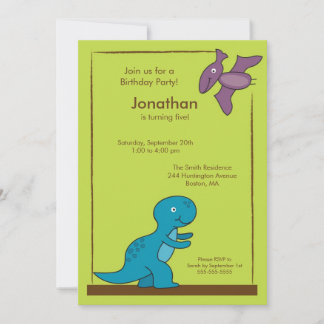 Niedliche Jungen-Dinosaurier-Geburtstags-Party Einladung