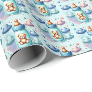 Niedliche Jungen Flasche mit gekachelter Babydusch Geschenkpapier