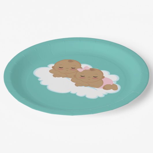 Niedliche Jungfrau-Zwillinge Babydusche Pappteller (Schrägansicht)