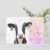 Niedliche Jungkühe Dritter Geburtstag Muster Zucht Einladung (Stehend Vorderseite)