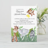 Niedliche Jungle Animal Baby Dusche Einladung (Stehend Vorderseite)