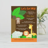 Niedliche Jungle Animals Baby Boy Baby Dusche Einladung (Stehend Vorderseite)