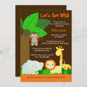 Niedliche Jungle Animals Baby Boy Baby Dusche Einladung (Vorne/Hinten)