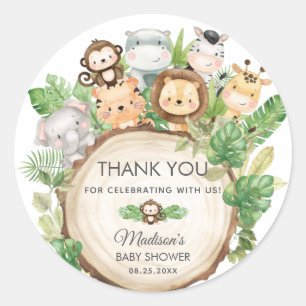 Niedliche Jungle Animals Baby Dusche 1. Geburtstag Runder Aufkleber