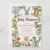 Niedliche Jungle Animals Greenery Baby Shover Einladung (Vorderseite)