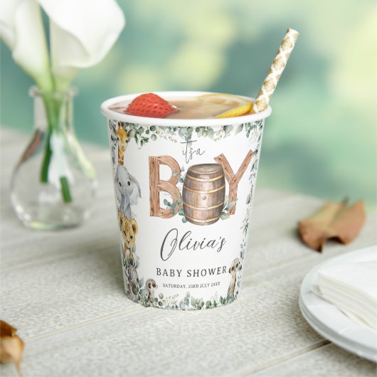 Niedliche Jungle Animals Greenery Boy Barn Babydus Pappbecher (In Situ)