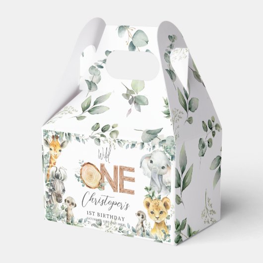 Niedliche Jungle Animals Greenery Boy Girl 1. Gebu Geschenkschachtel (Vorderseite)
